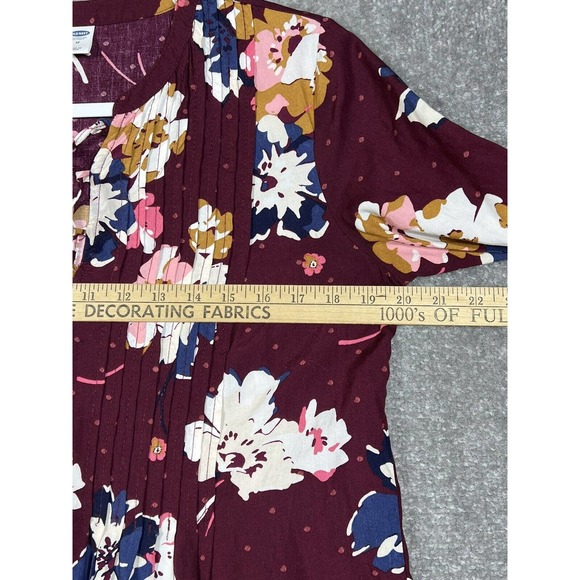 Old Navy‎ Lace Up Neckline Pintuck Dress Women Medium Burgundy Floral Rayon - Picture 12 of 12